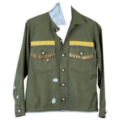 Military Green Jacket Cotton Silk Fringes Gold Buttons Embellished J Dauphin