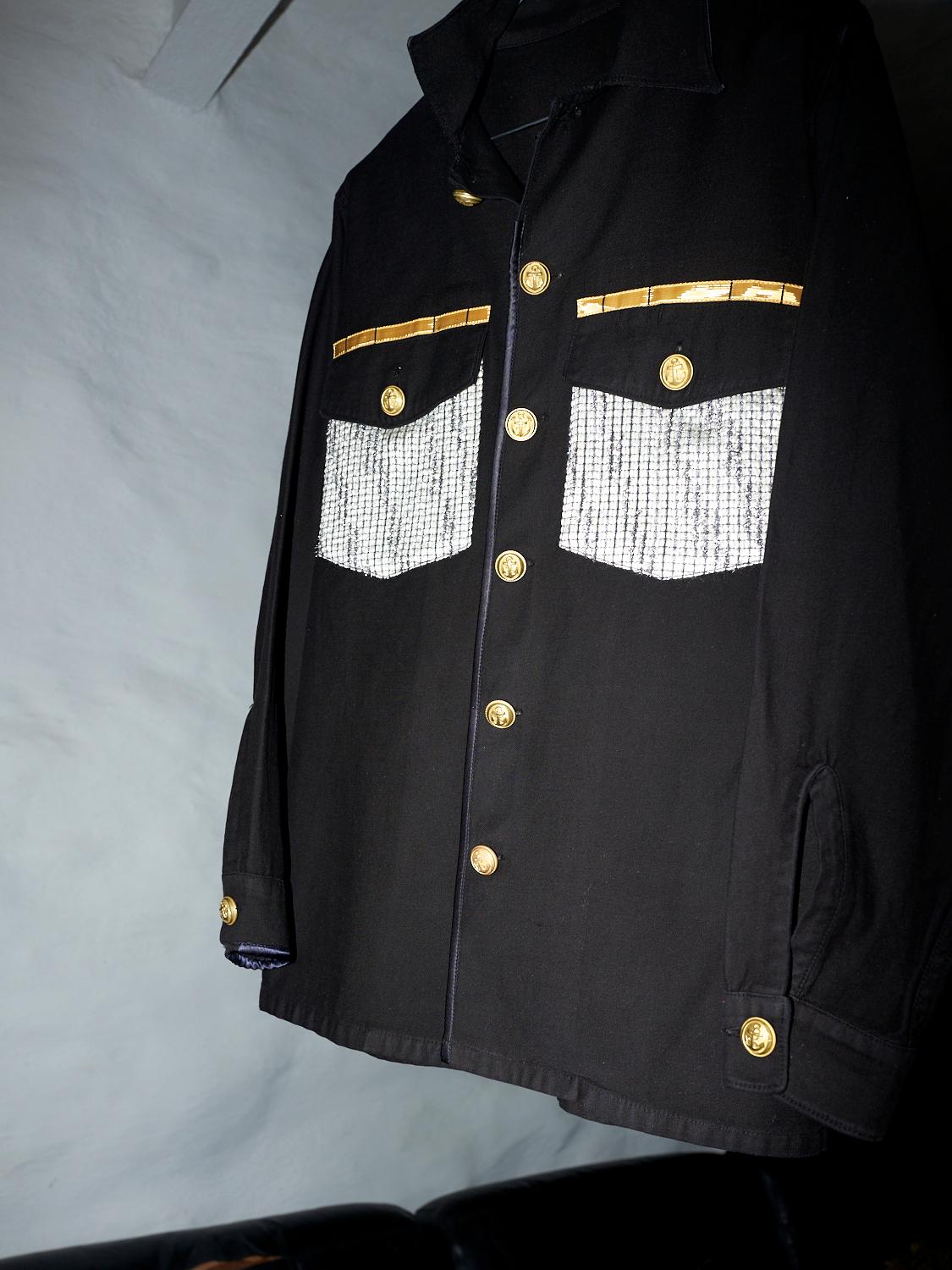Repurposed Military Jacket Black Lurex White Tweed Gold Buttons J Dauphin 5
