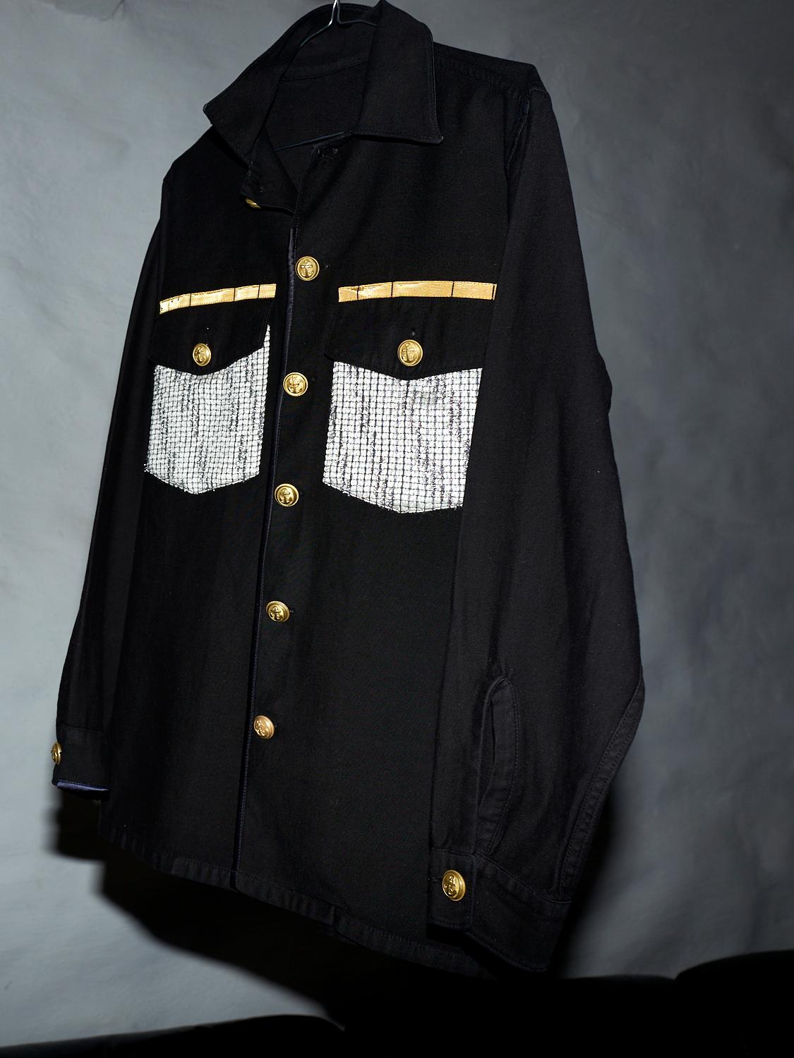 Repurposed Military Jacket Black Lurex White Tweed Gold Buttons J Dauphin 2