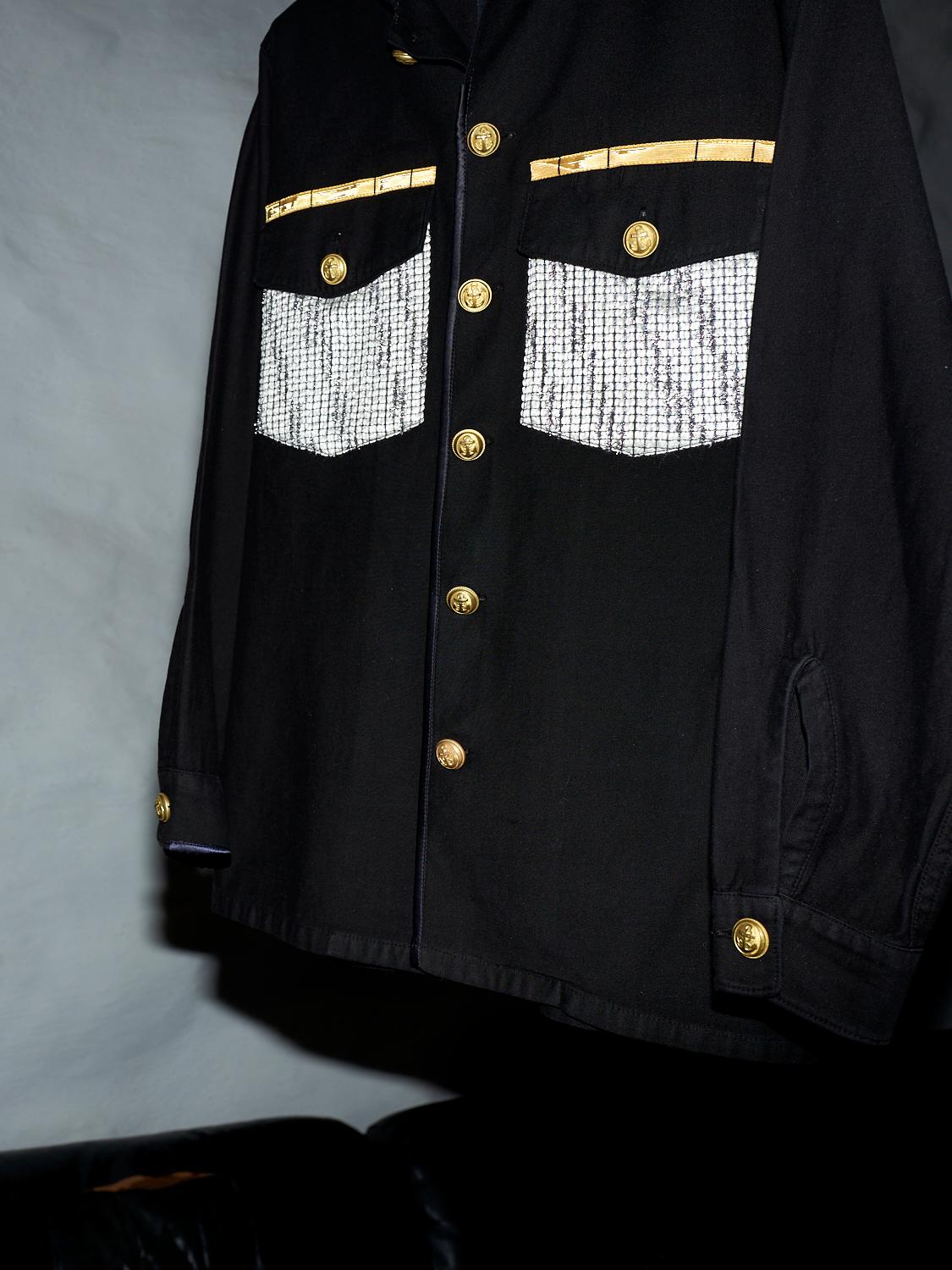 Repurposed Military Jacket Black Lurex White Tweed Gold Buttons J Dauphin 3