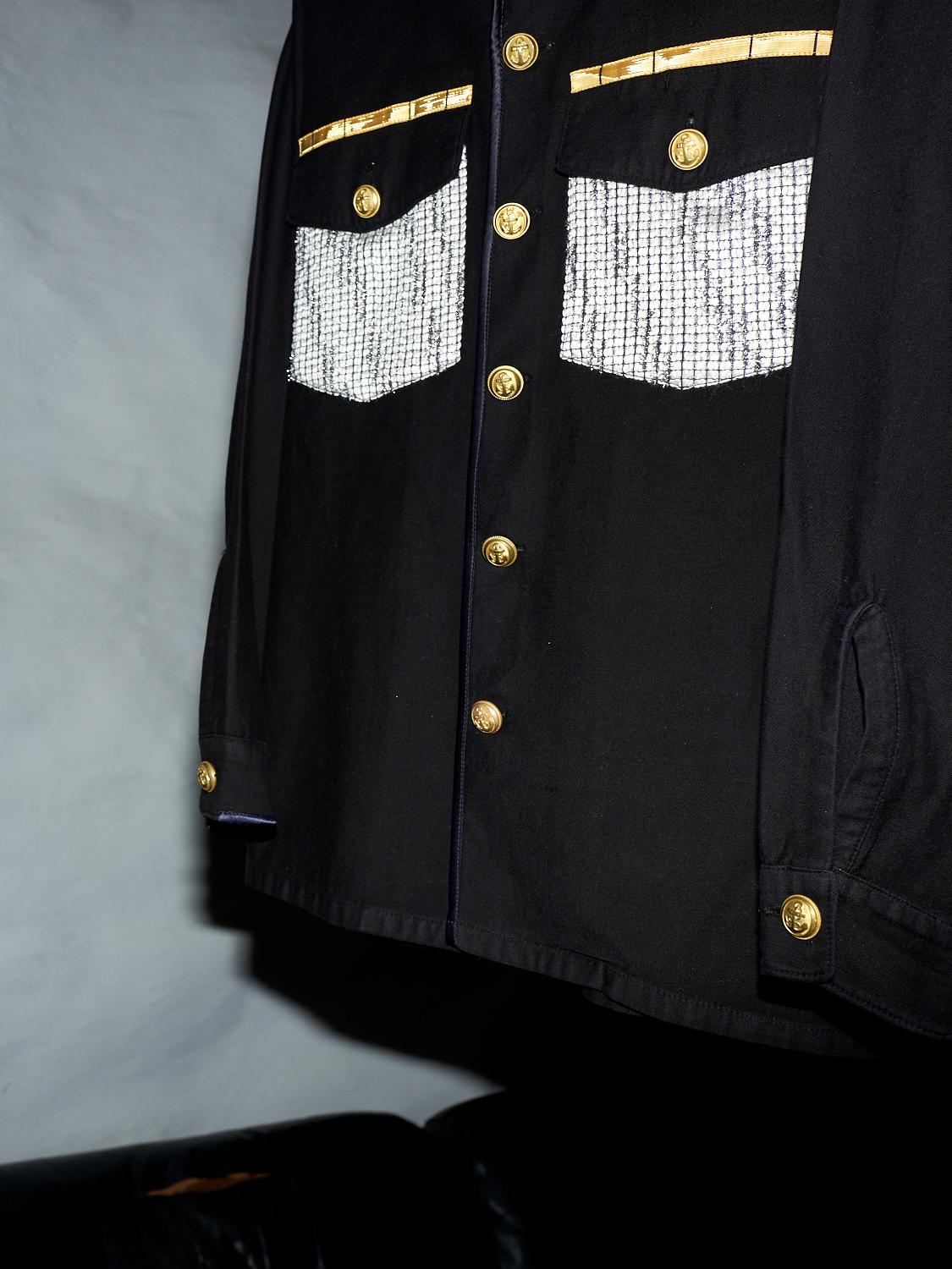 Repurposed Military Jacket Black Lurex White Tweed Gold Buttons J Dauphin 4