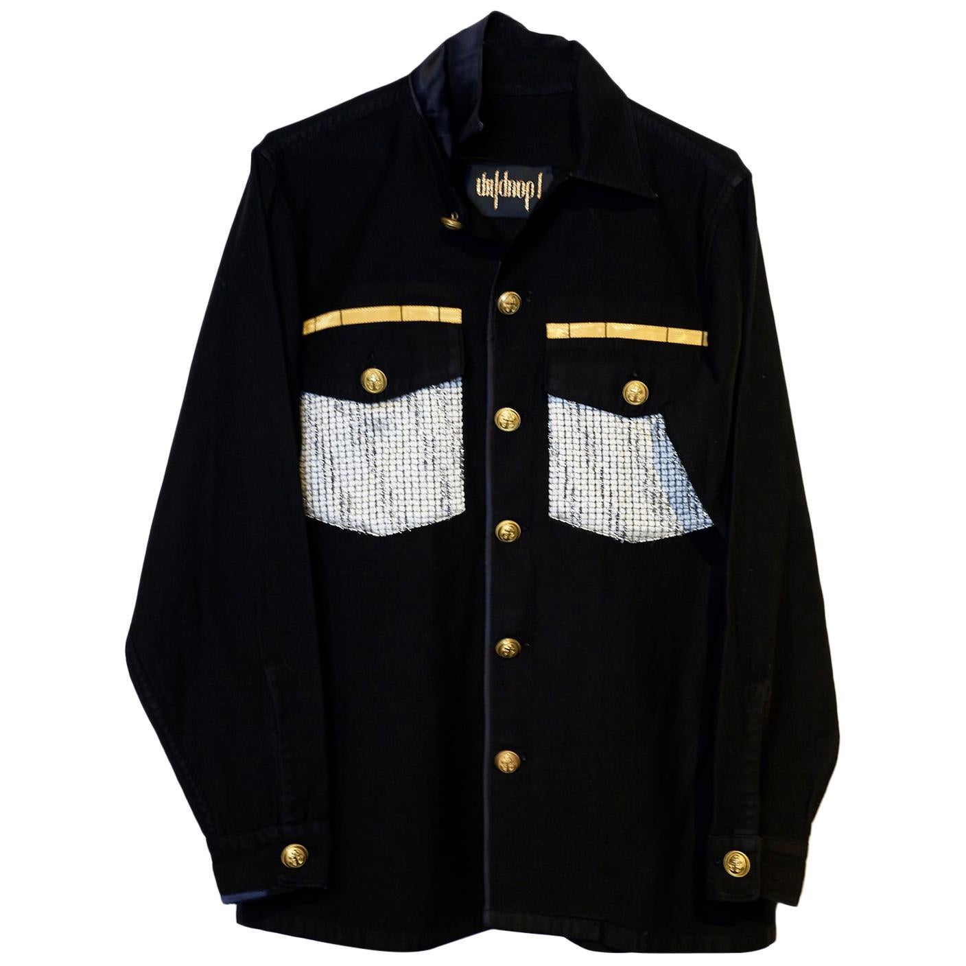 Repurposed Military Jacket Black Lurex White Tweed Gold Buttons J Dauphin