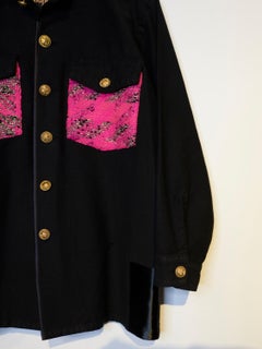 Embellished Military Jacket Black Neon Lurex Pink Tweed Gold Buttons J Dauphin