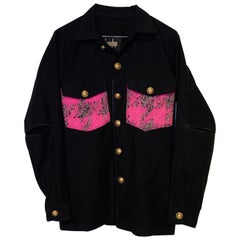 Embellished Military Jacket Black Neon Lurex Pink Tweed Gold Buttons J Dauphin