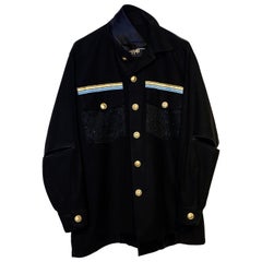 Embellished Evening Jacket Cotton Black Tweed Gold Buttons Gold Braid J Dauphin