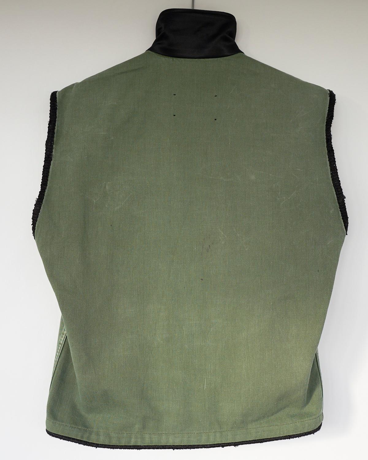 Military Sleeveless Jacket Green Gold Buttons Black Silver Lurex Tweed J Dauphin 1