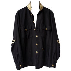 Embellished Oversize Military Jacket Marine Gold Button Gold Silk J Dauphin