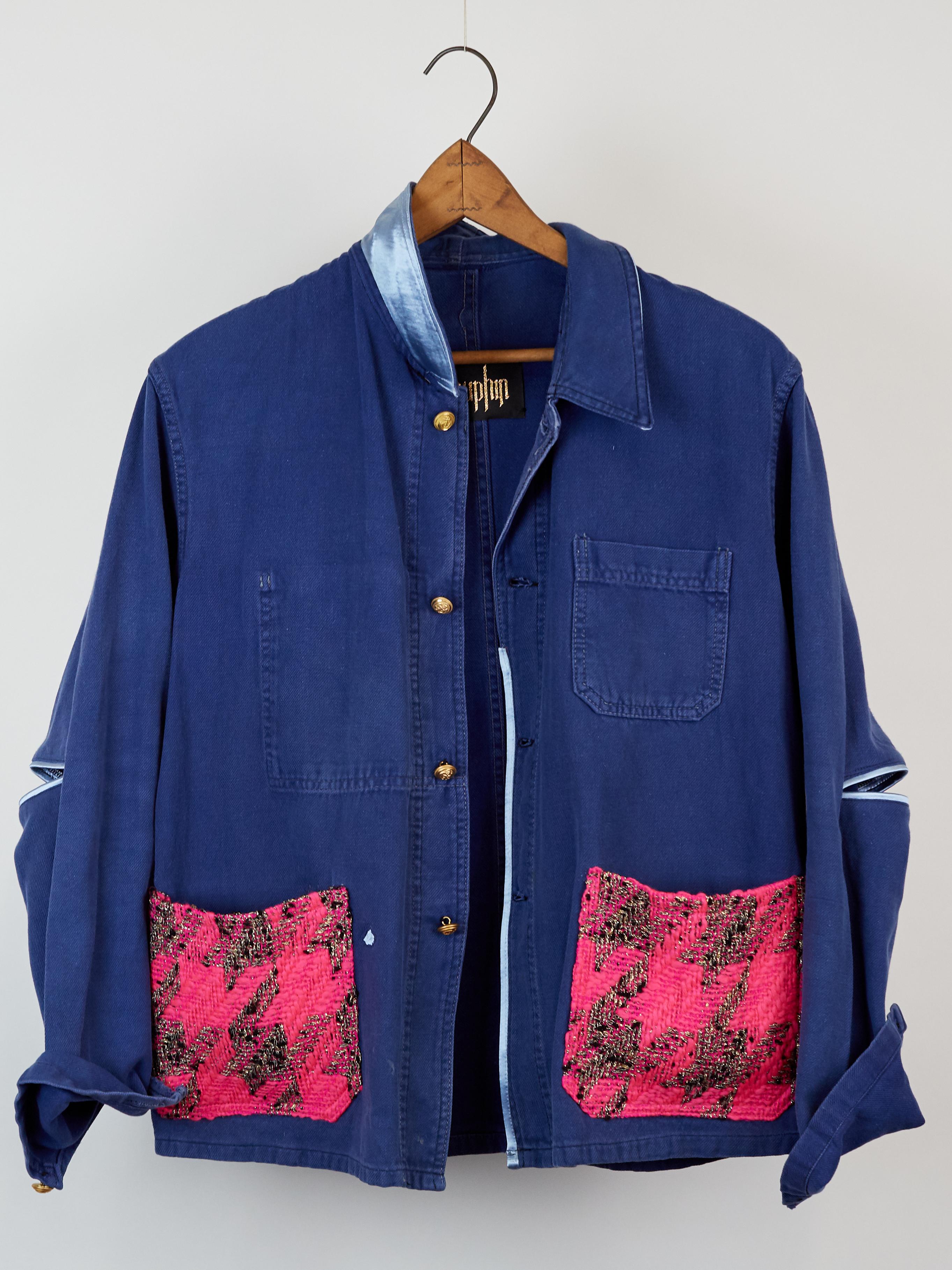 Blue Jacket Embellished Pink Neon Gold Tweed Blue Gold Buttons J Dauphin 2
