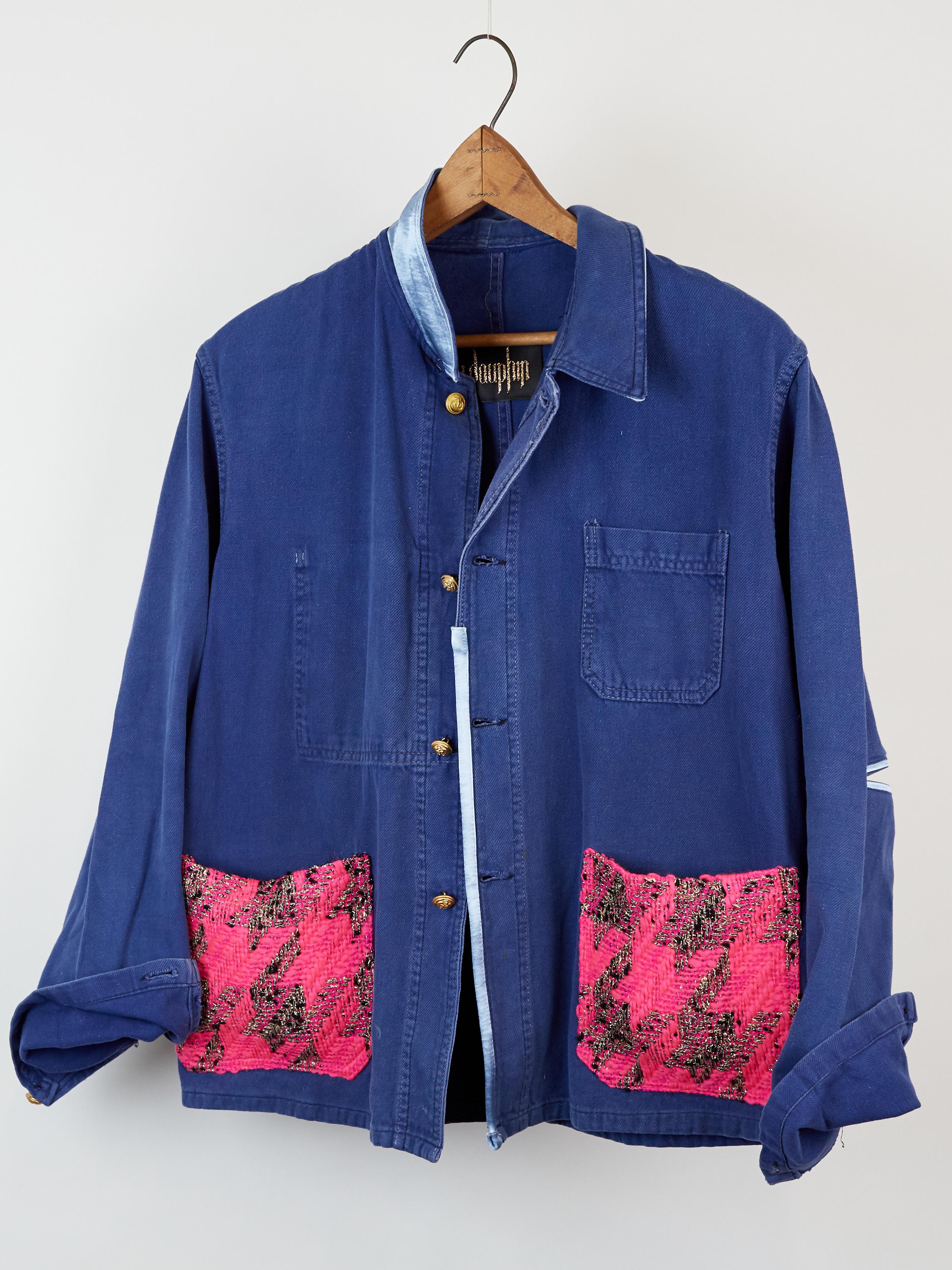 Blue Jacket Embellished Pink Neon Gold Tweed Blue Gold Buttons J Dauphin 3