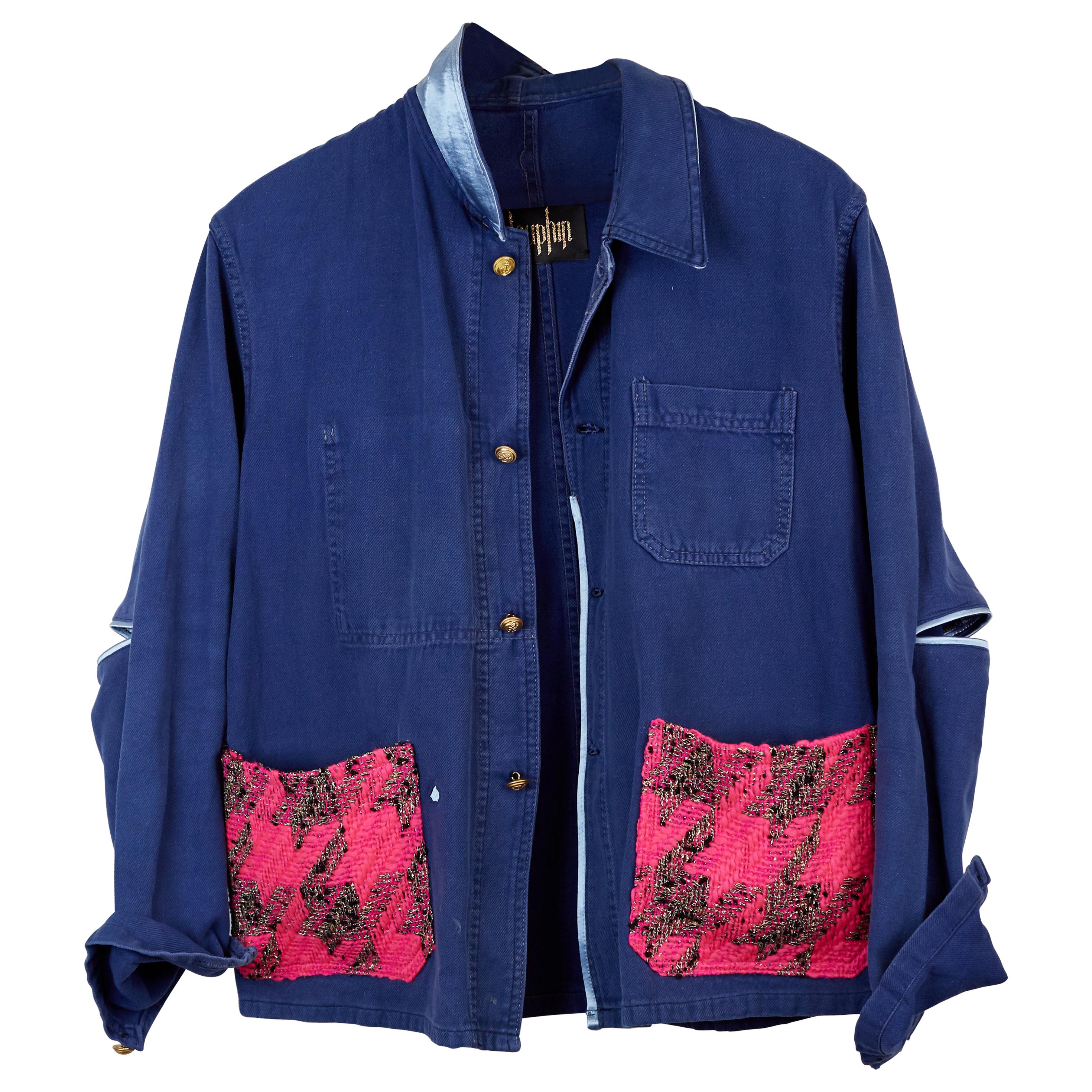 Blue Jacket Embellished Pink Neon Gold Tweed Blue Gold Buttons J Dauphin