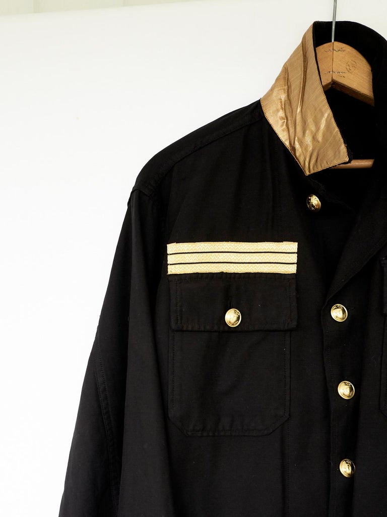 Embellished Rhinestone Cropped Military Black Jacket Lurex Gold Button ...