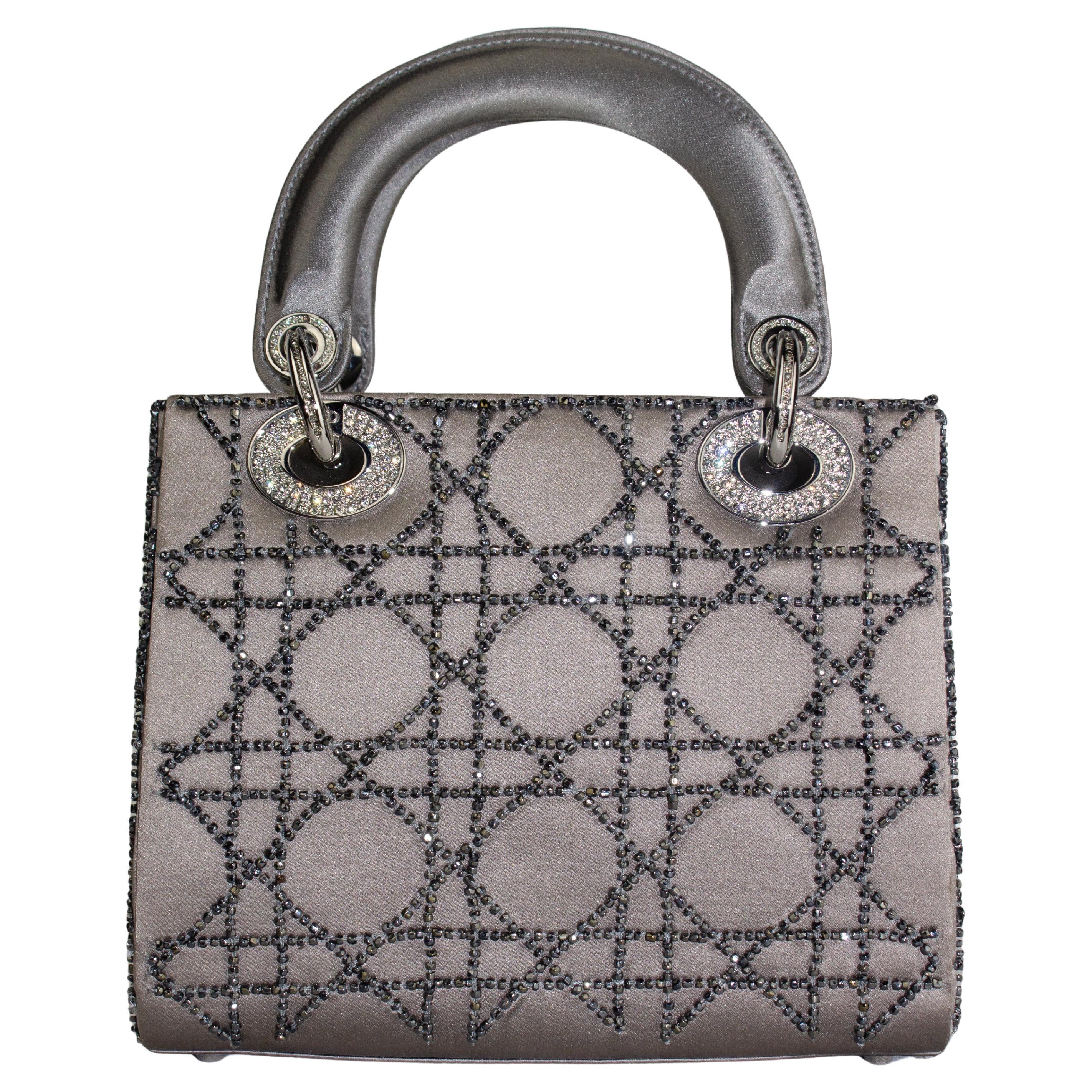 Embellished Silk Lady Dior Mini Handbag, 1998 For Sale