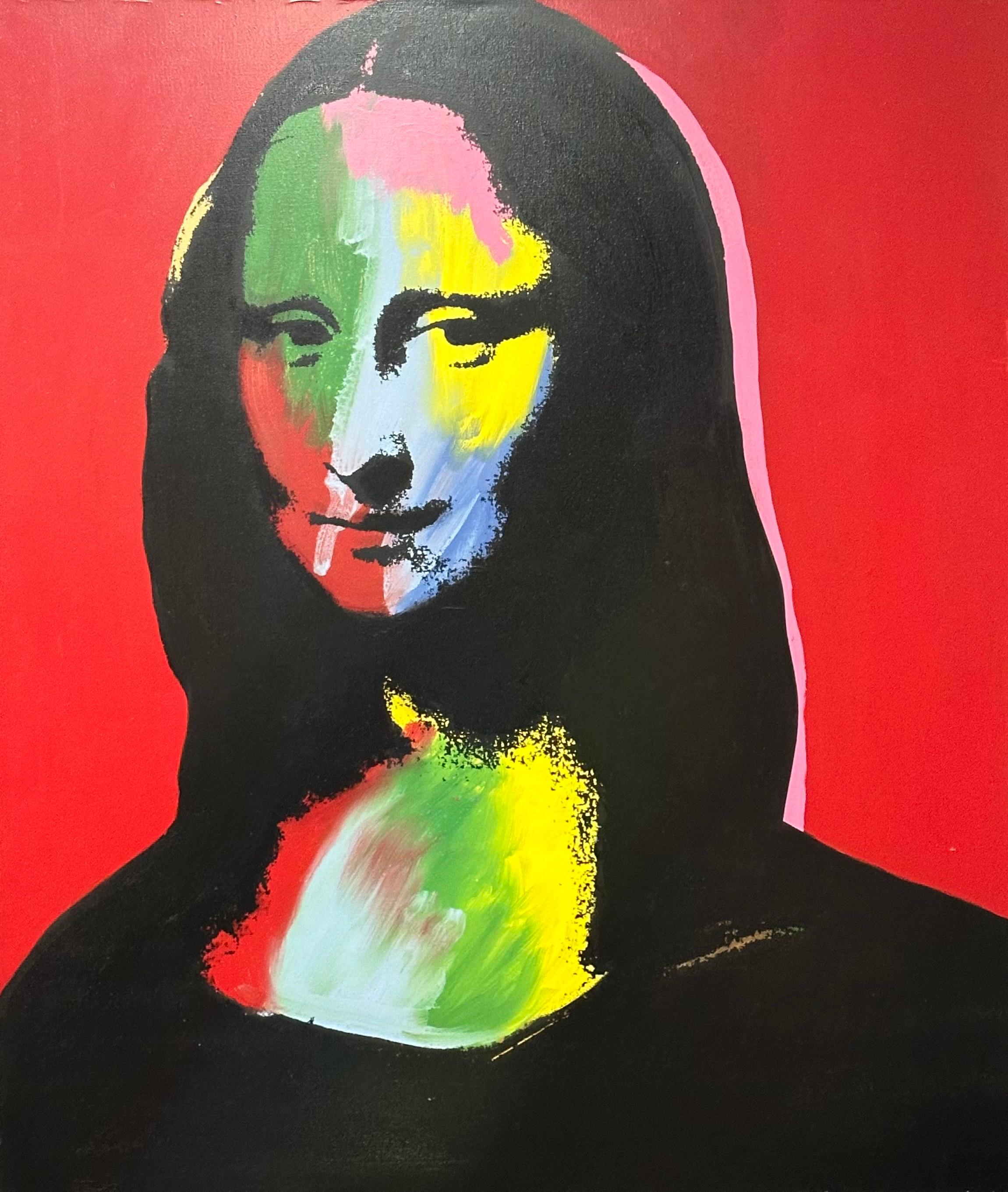 Genial serigrafía en color sobre lienzo con adornos pintados a mano titulada 