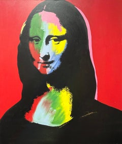 Verschönerter Siebdruck aus Seide auf Leinwand „Mona Lisa – Rot“ von Steve Kaufman SAK