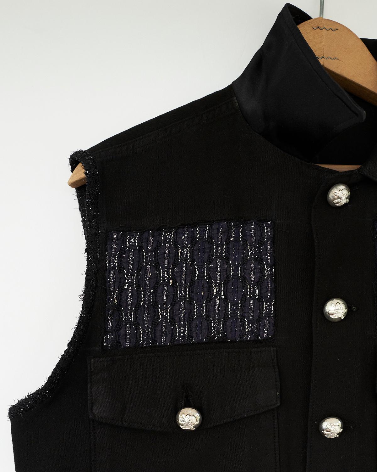 Embellished Sleeveless Jacket Black Military Blue Tweed Silver Buttons J Dauphin
Upcycled Vintage, Sustainable Luxury

Our Up-cycled Vintage Jackets are made from vintage, natural fibers, military clothing and french workwear from the period