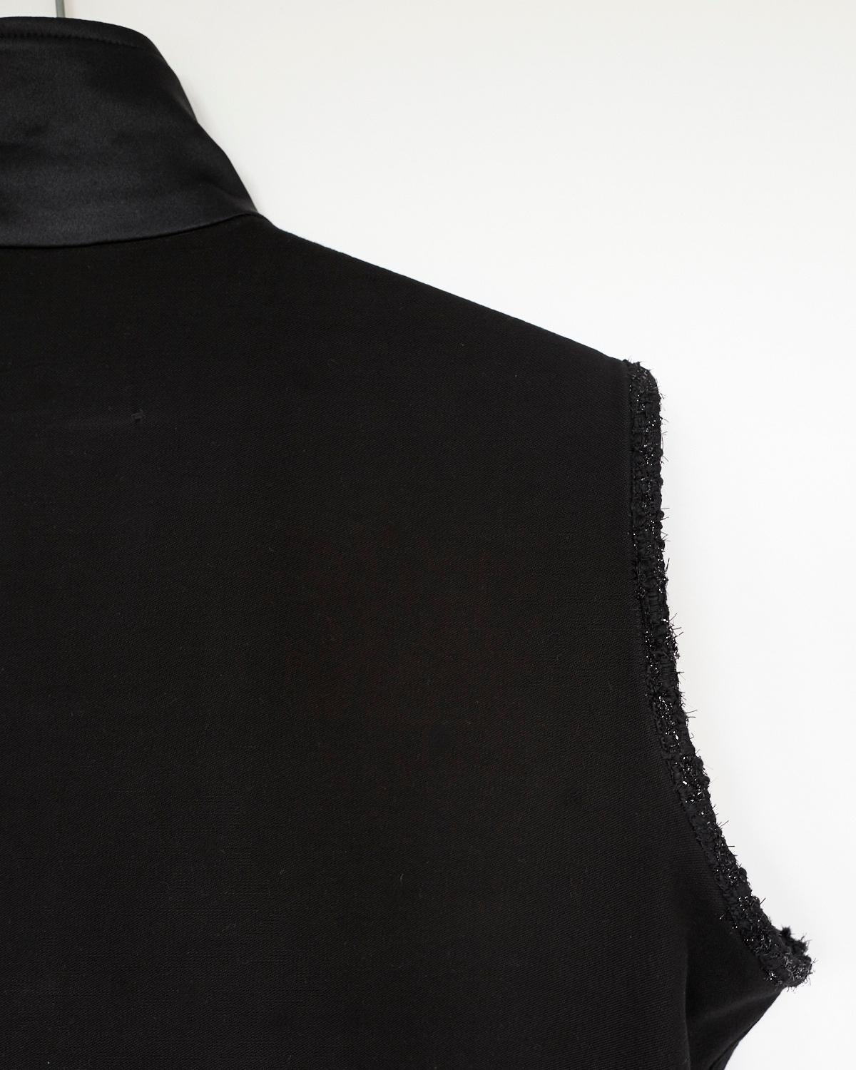 Embellished Sleeveless Jacket Vest Black Military Tweed Silver Buttons J Dauphin 1