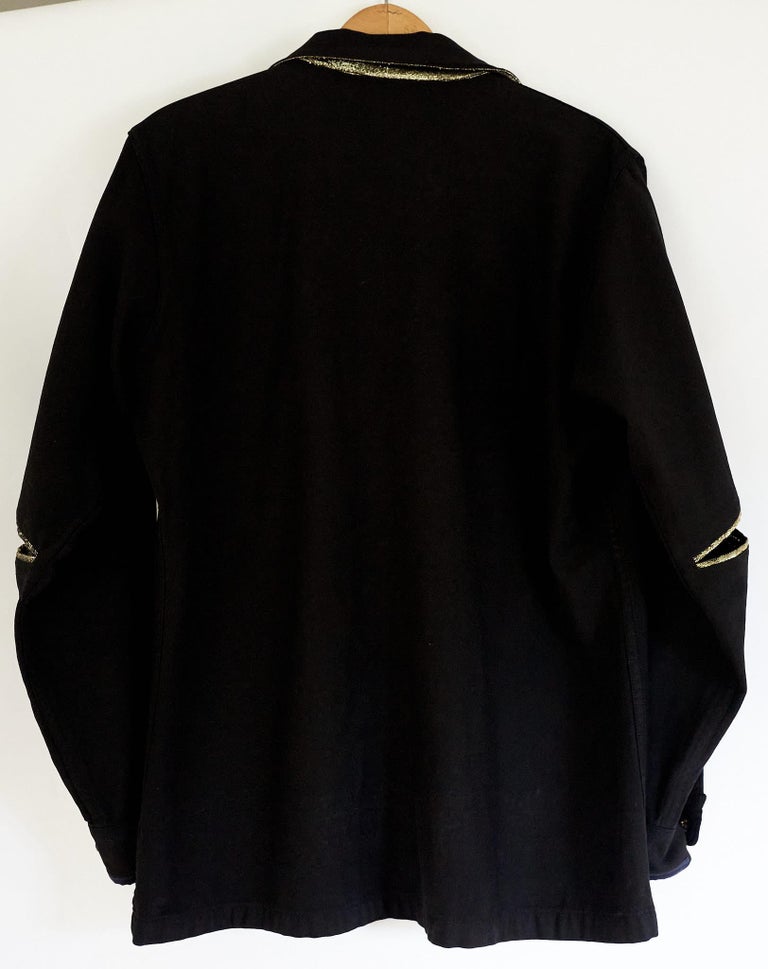 Vintage Military Jacket Black Recycled Fringe Gold Buttons One of a