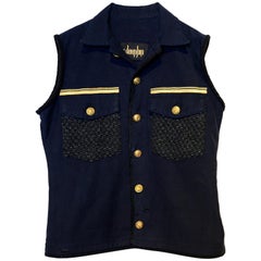 Sleeveless Jacket DarkBlue Military Tweed Gold Buttons J Dauphin