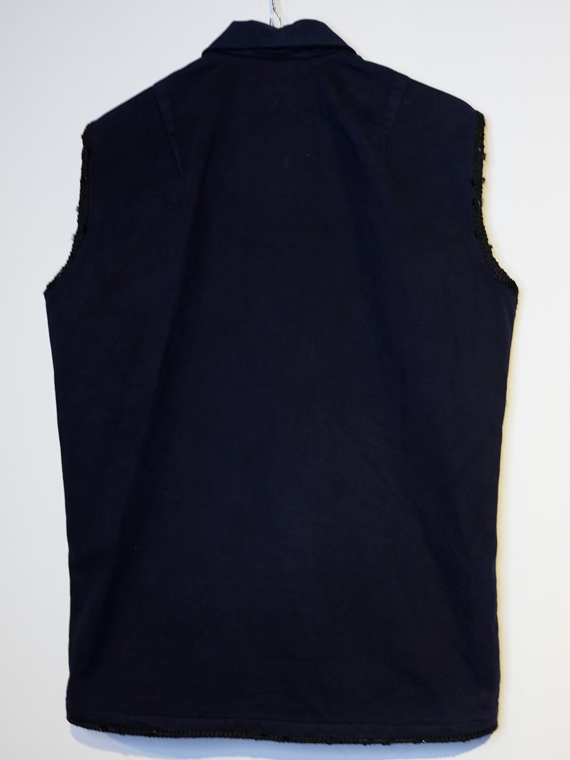 Women's Embellished Sleeveless Jacket Dark Blue Vest Military Tweed Pockets J Dauphin