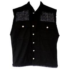 Evening Day Sleeveless Vest Jacket Military Cropped Black Lurex Tweed J Dauphin