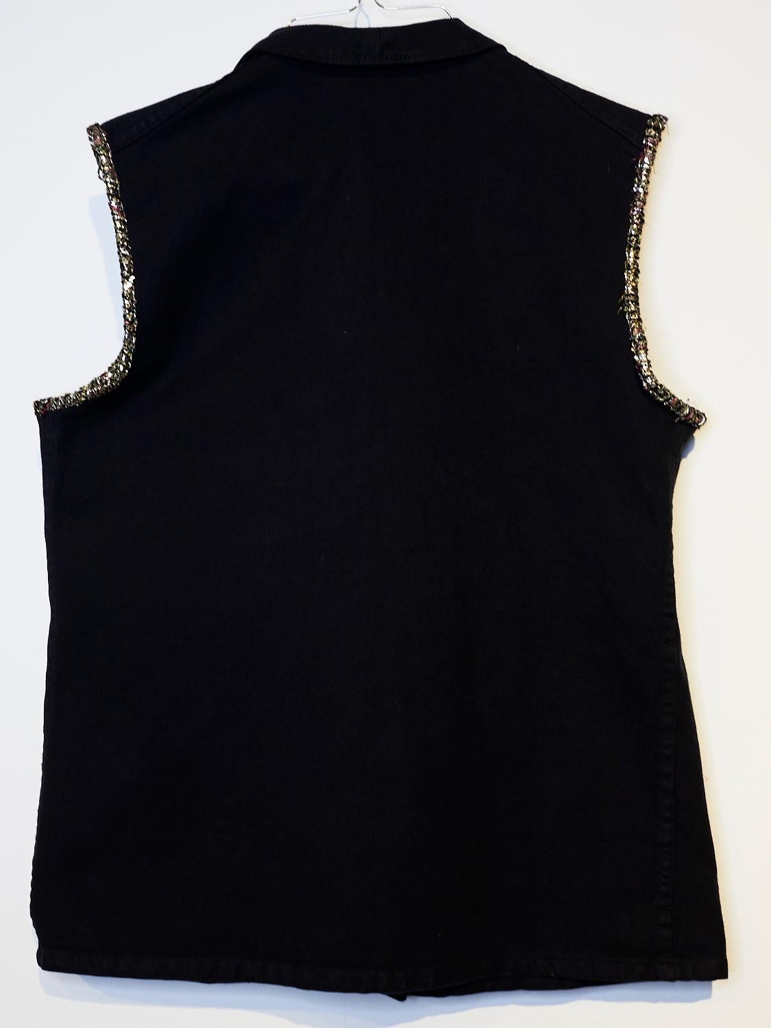 Embellished Sleeveless Jacket Vest Evening Black Gold Tweed Pockets J Dauphin 1