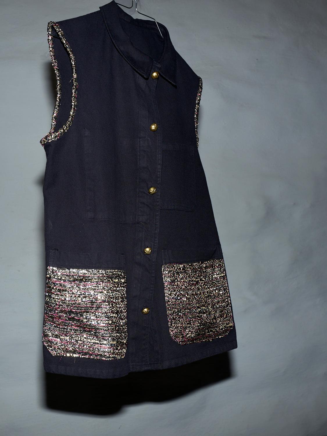 Embellished Sleeveless Jacket Vest Evening Black Gold Tweed Pockets J Dauphin 3