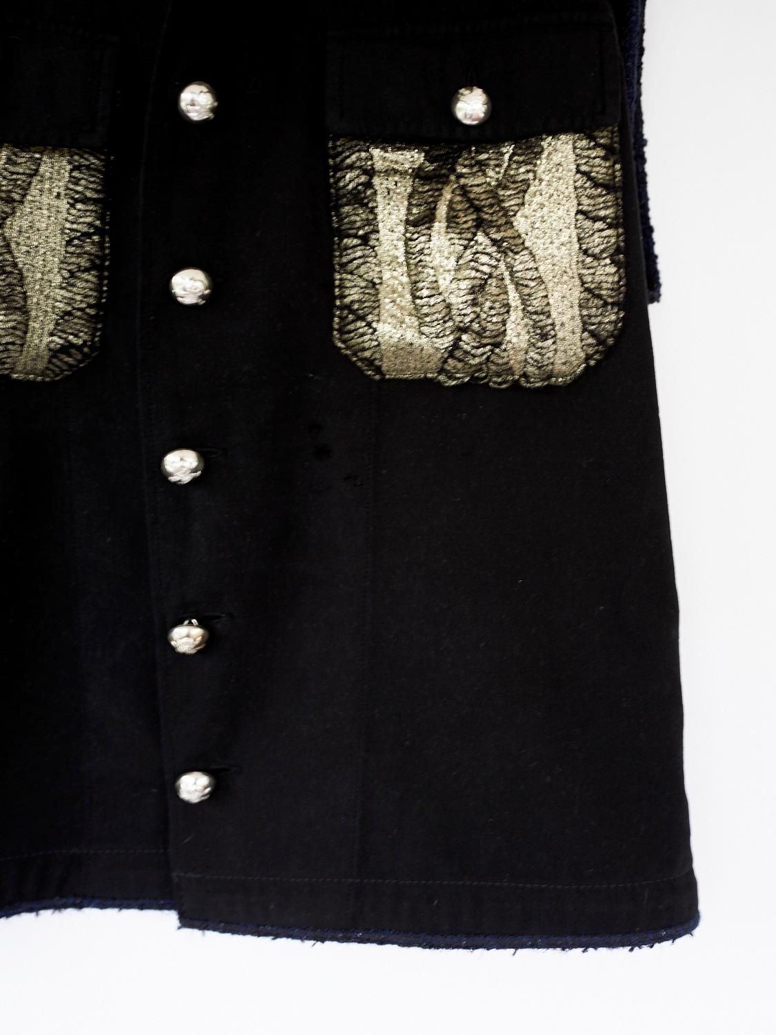Sleeveless Jacket Vest Gold Knit Black Silver Buttons J Dauphin In New Condition In Los Angeles, CA
