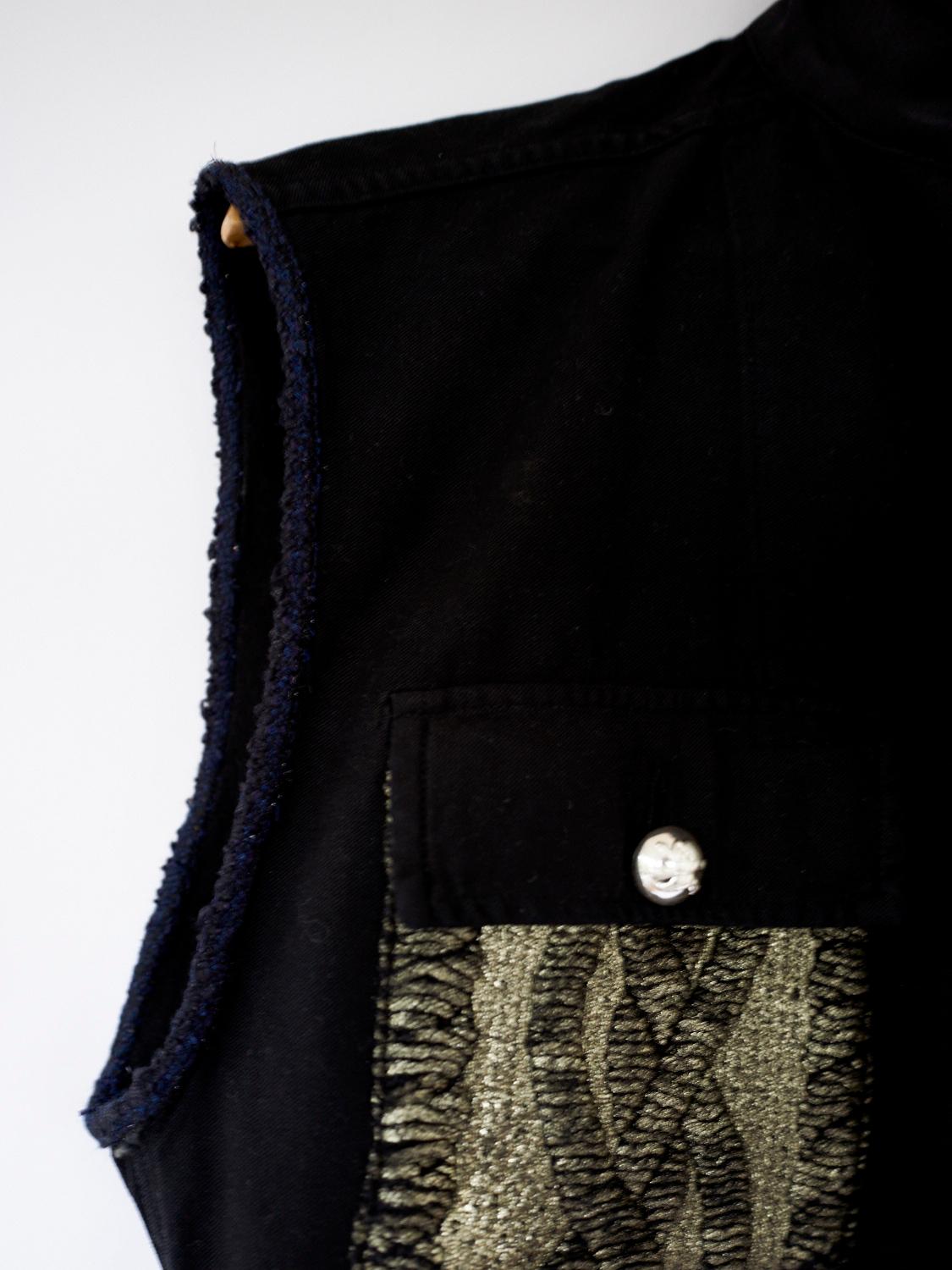 Women's Sleeveless Jacket Vest Gold Knit Black Silver Buttons J Dauphin