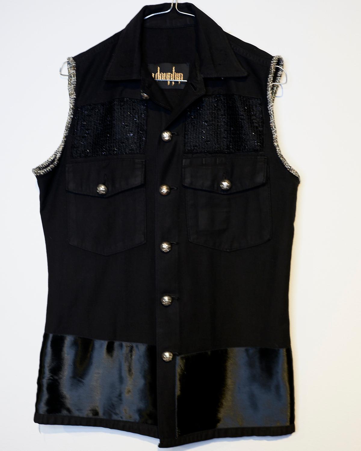 Embellished Sleeveless Jacket vest Military Gold Tweed Silver Button J Dauphin In New Condition For Sale In Los Angeles, CA