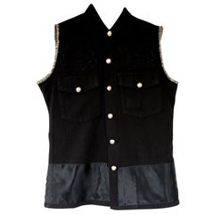 Embellished Sleeveless Jacket vest Military Gold Tweed Silver Button J Dauphin