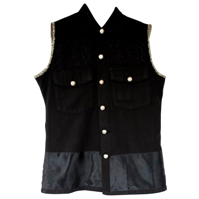 Gold Button Belted Tweed Vest