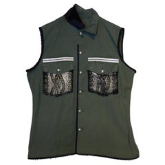 Embellished Sleeveless Jacket Vest Military Green Gold Knit Pockets J Dauphin