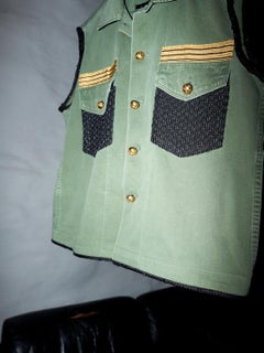 Embellished Sleeveless Jacket Vest Military Green Tweed Pockets J Dauphin