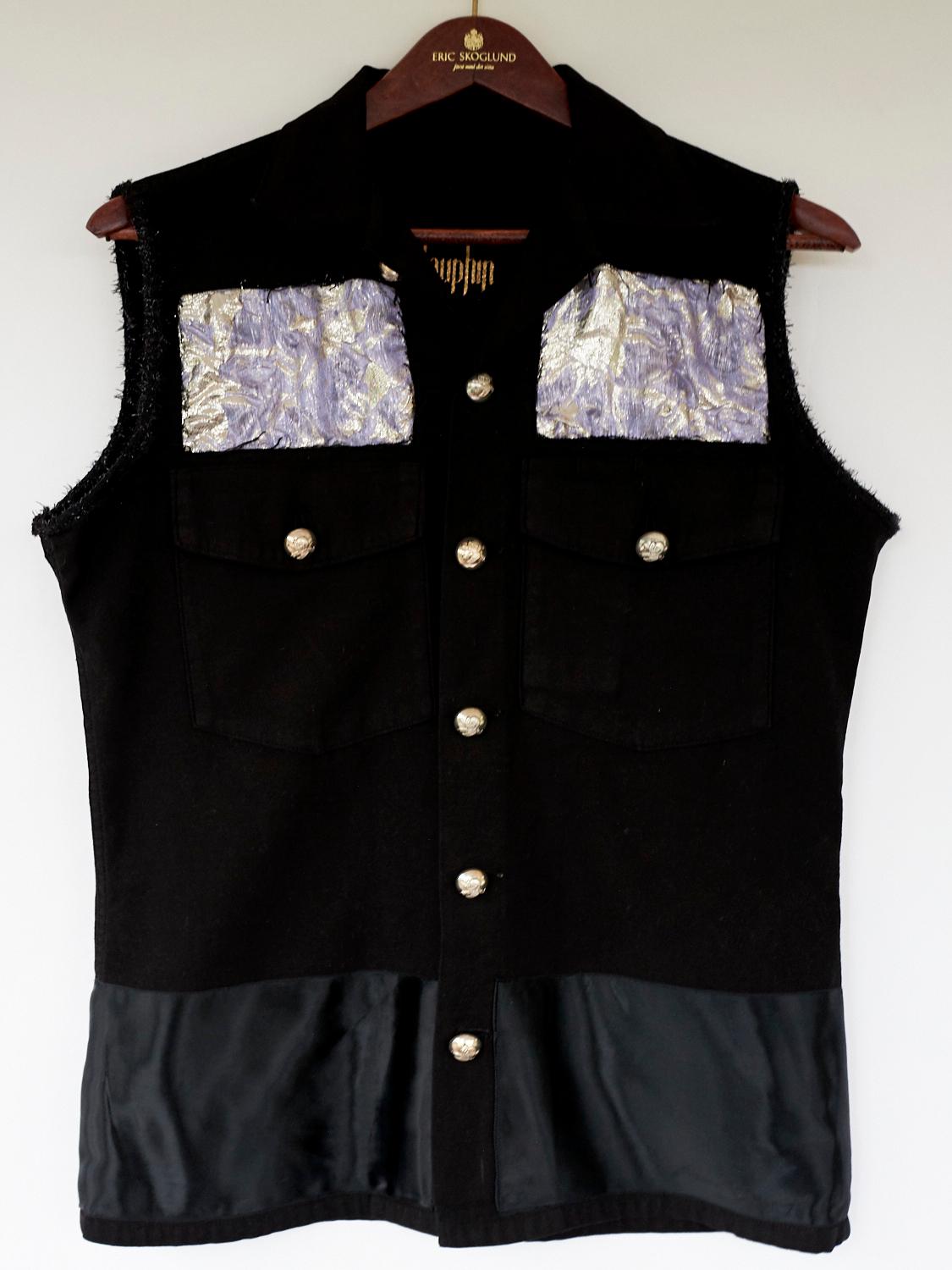 Women's Embellished Sleeveless Vest Jacket Blazer Black Military Lilac Brocade J Dauphin