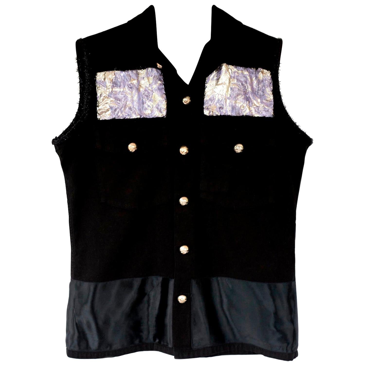 Vest Sleeveless Jacket Black Lilac Brocade Silver Buttons J Dauphin