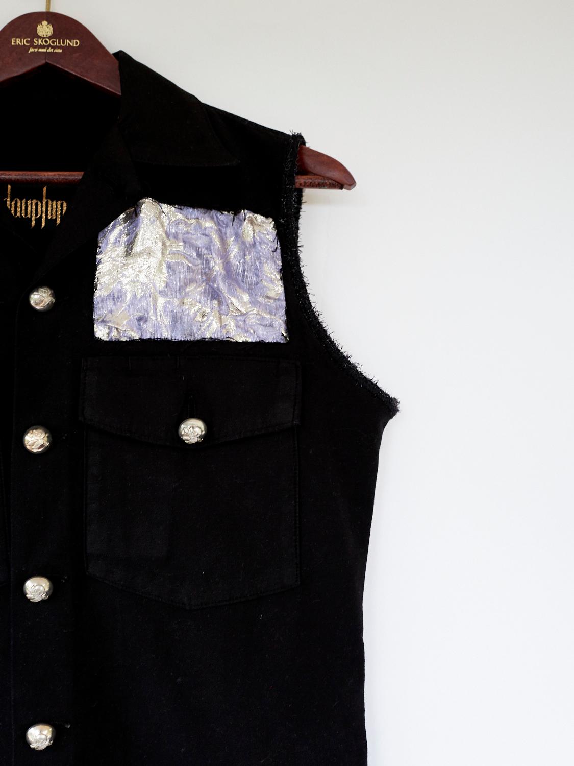 Embellished Sleeveless Vest Jacket Blazer Black Military Lilac Brocade J Dauphin In New Condition In Los Angeles, CA