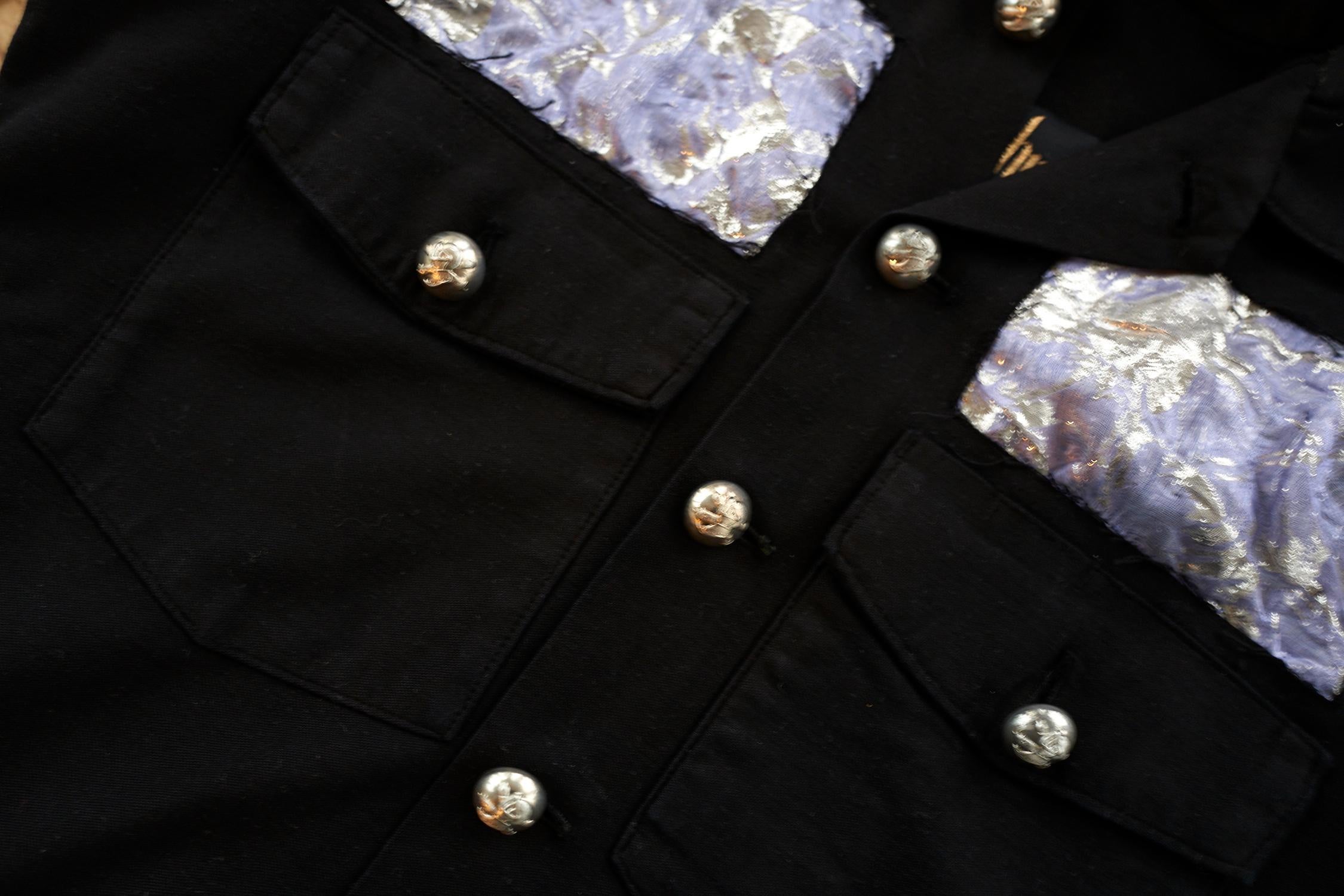 Embellished Sleeveless Vest Jacket Blazer Black Military Lilac Brocade J Dauphin 1