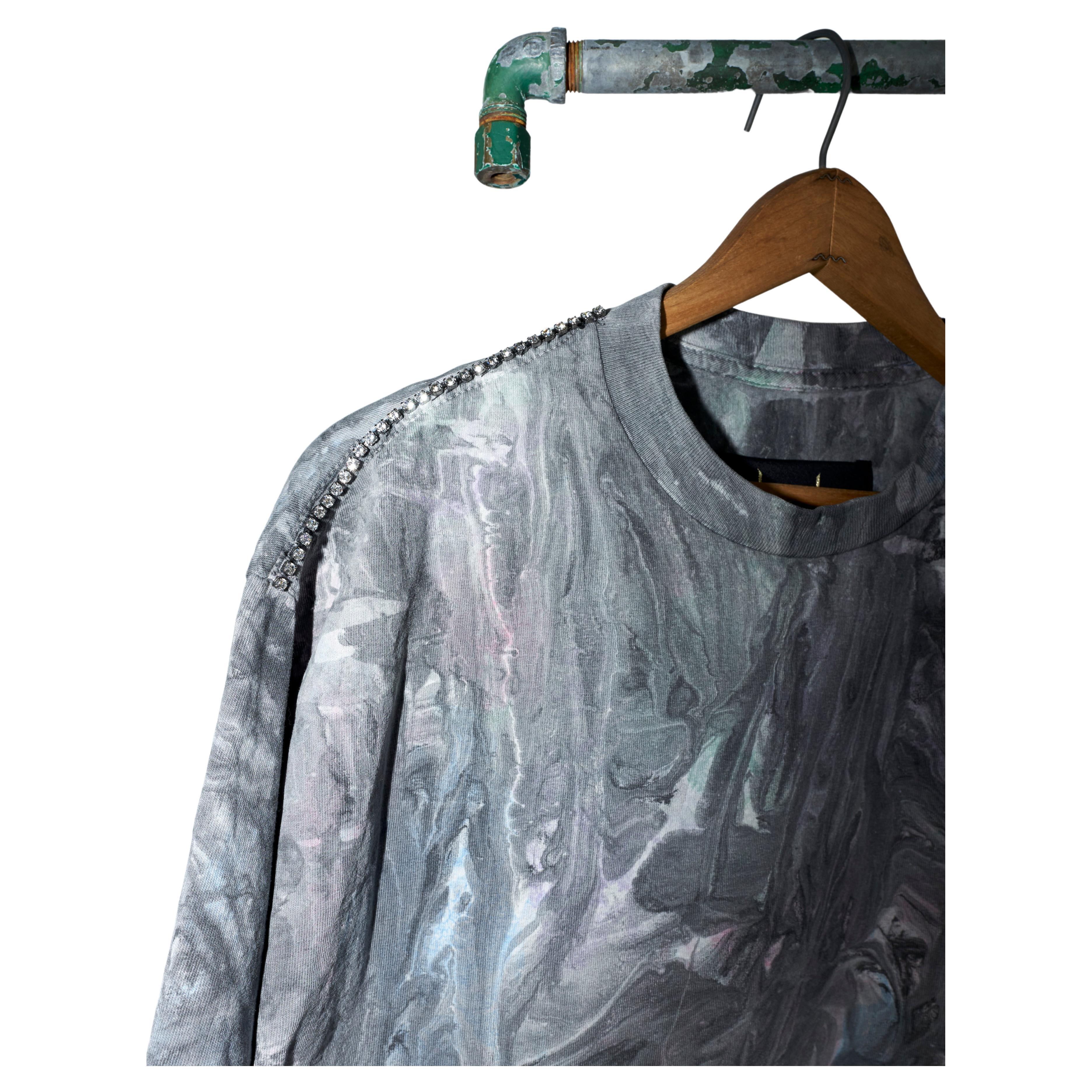 Gray J Dauphin T-Shirt Grey Pastel Marble Dye Embellished  Crystal Cotton  