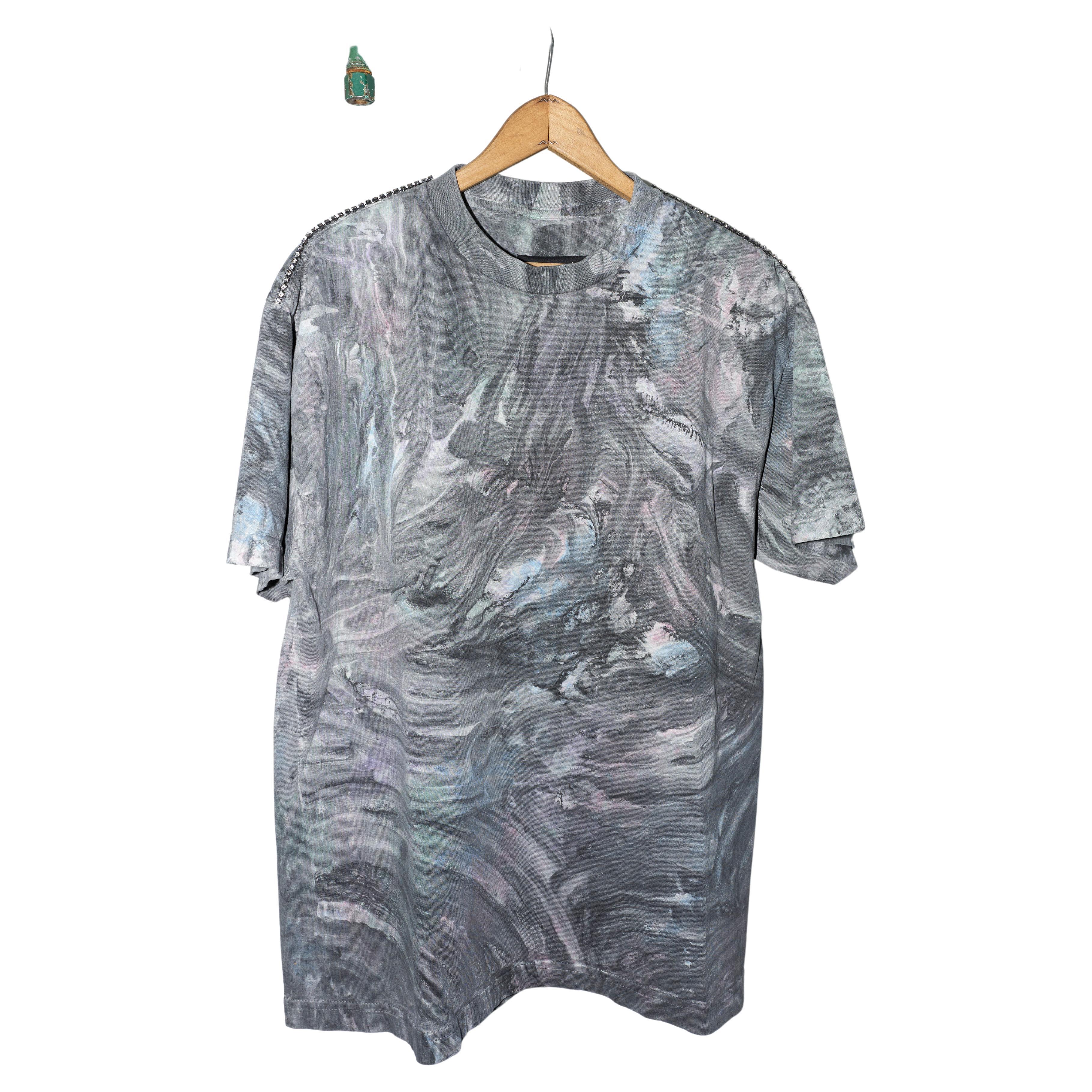 J Dauphin T-Shirt Grey Pastel Marble Dye Embellished  Crystal Cotton   In New Condition In Los Angeles, CA