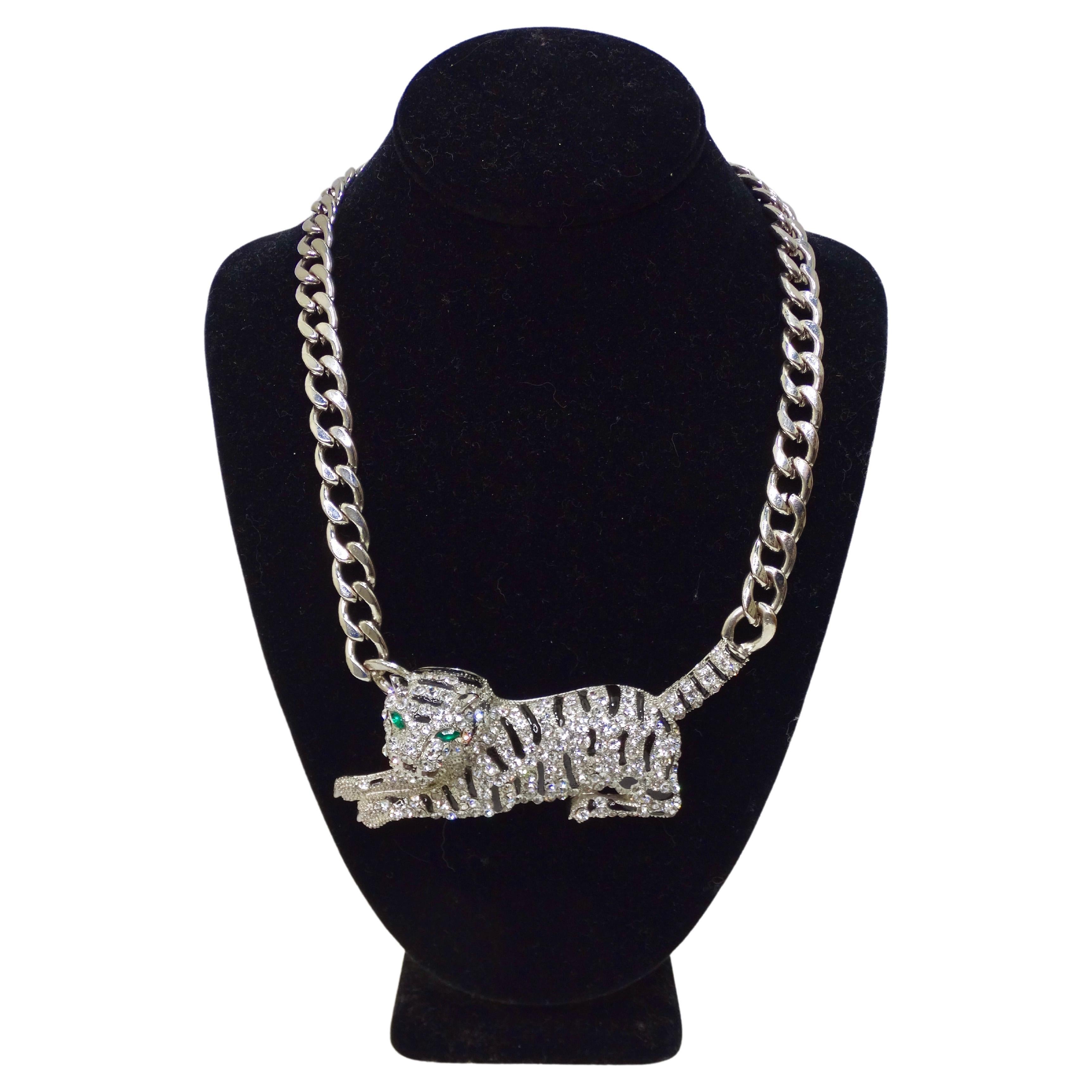 Embellished Tiger Pendant Chain Necklace For Sale