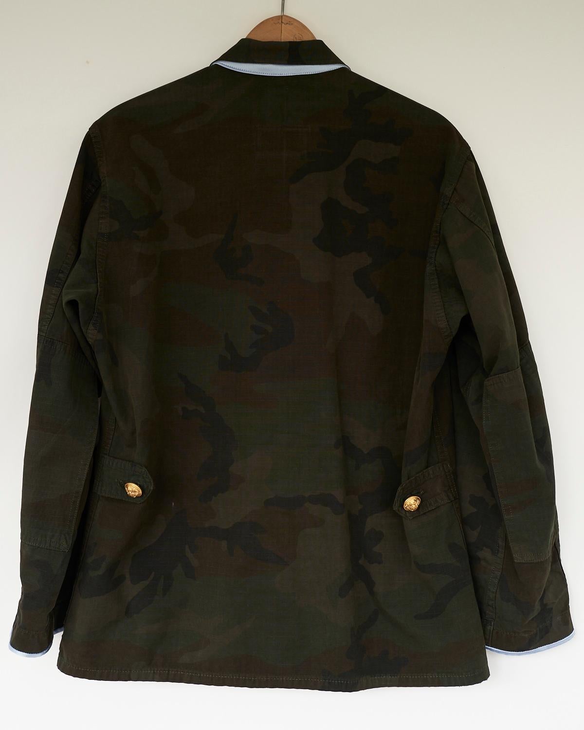 Embellished Camouflage aJacket Military Gold Button Green Blue Silk J Dauphin 2