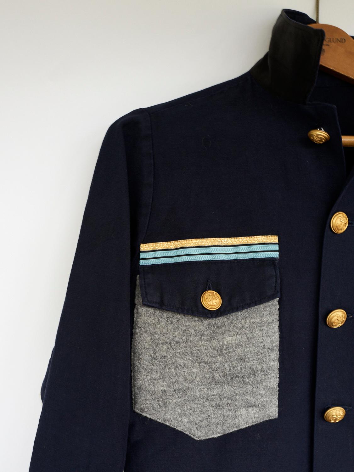 Black Dark Blue Jacket Military Grey Wool Gold Buttons J Dauphin