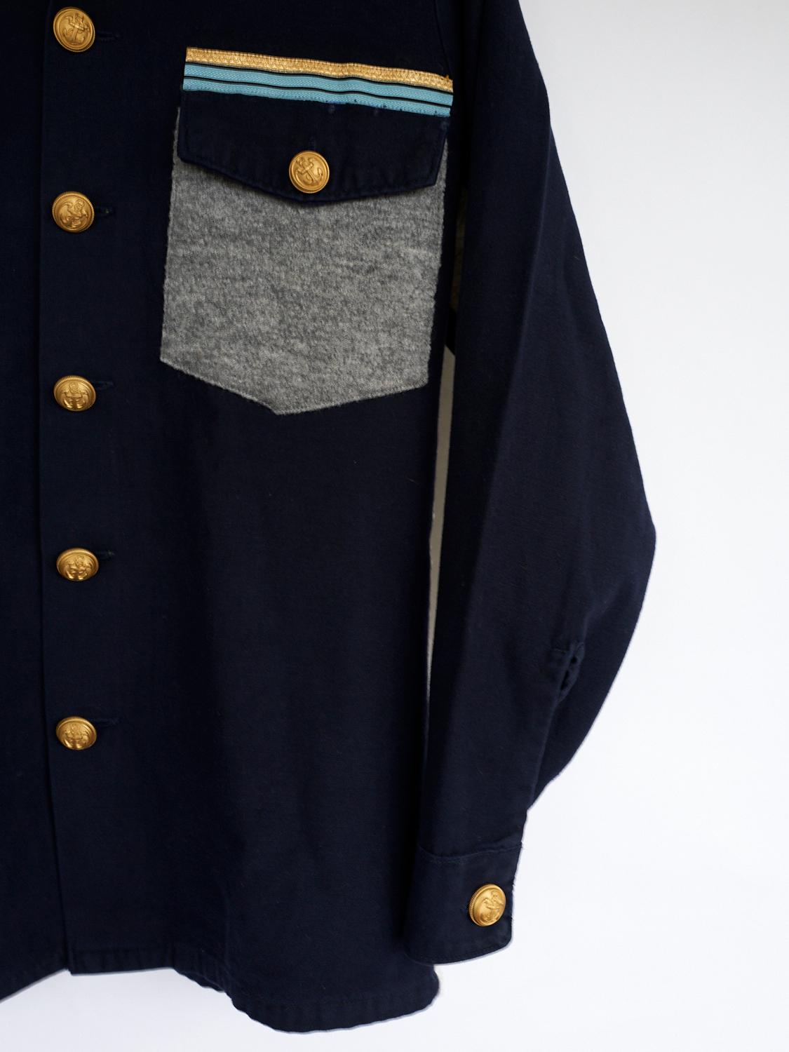 Dark Blue Jacket Military Grey Wool Gold Buttons J Dauphin In New Condition In Los Angeles, CA
