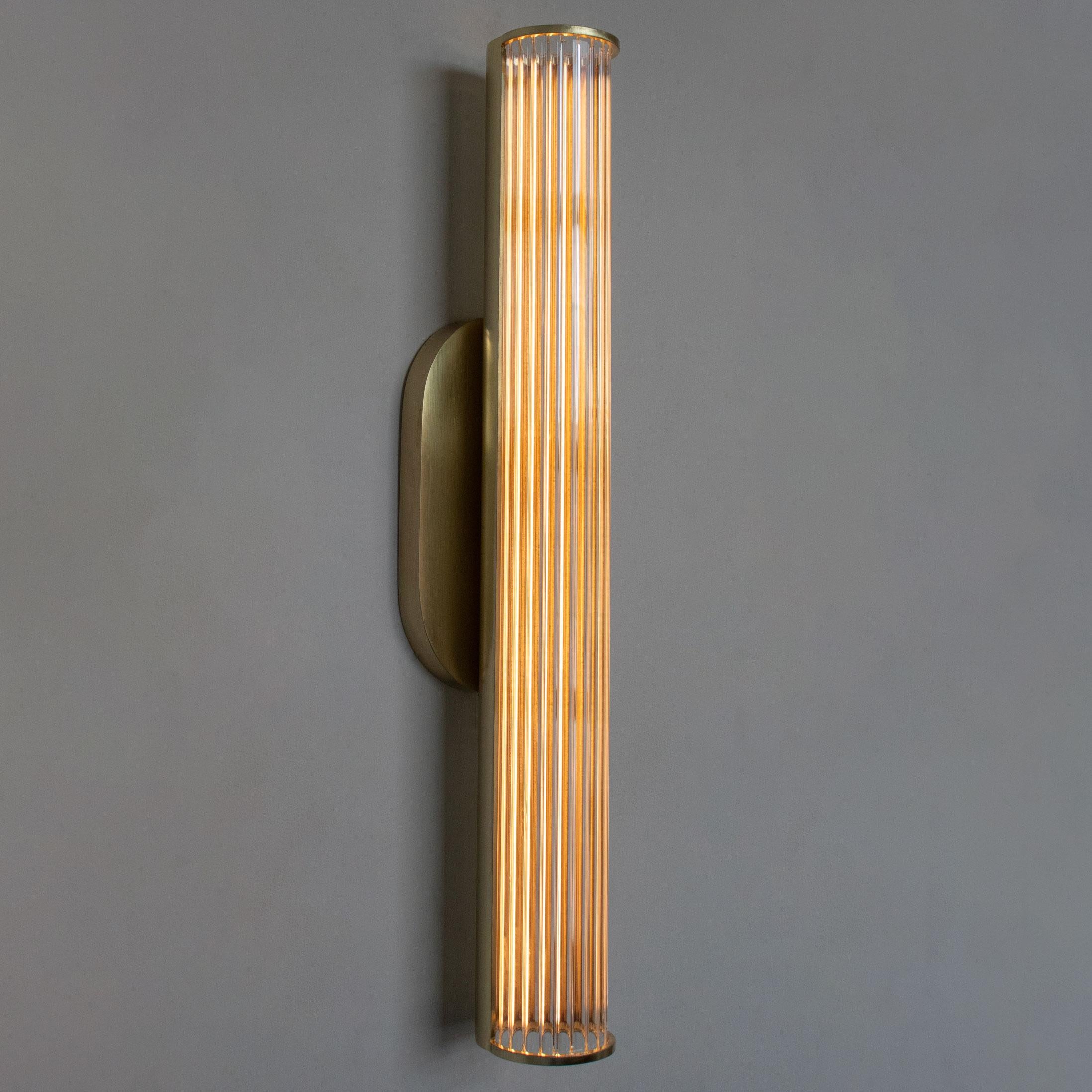 EMBER S2 Wall Sconce - 24 3/4 inch - Clear Scalloped Glass - Satin Brass In New Condition For Sale In Toronto, CA