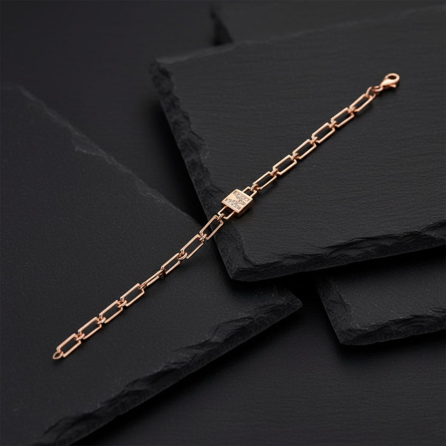 Moderne Bracelet chaîne Emberglow en or jaune 14 carats avec diamants 4 mm en vente