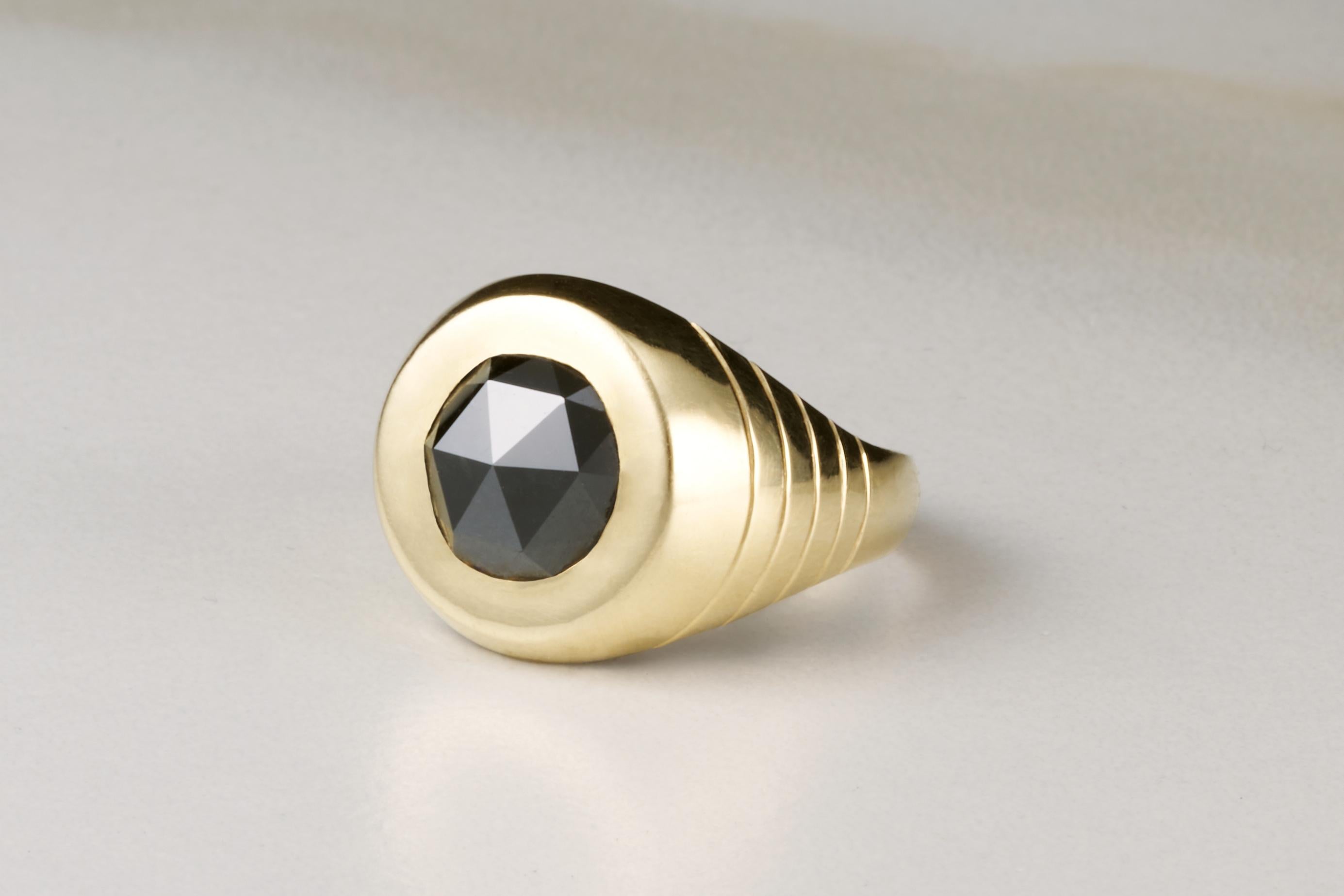 For Sale:  EMBLM 2ct Black Rose Cut Diamond Signet Ring – 14k Gold, Hand Engraved Detail 2