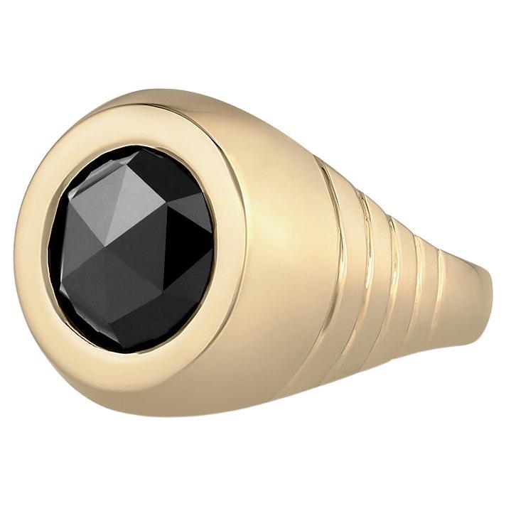 For Sale:  EMBLM 2ct Black Rose Cut Diamond Signet Ring – 14k Gold, Hand Engraved Detail