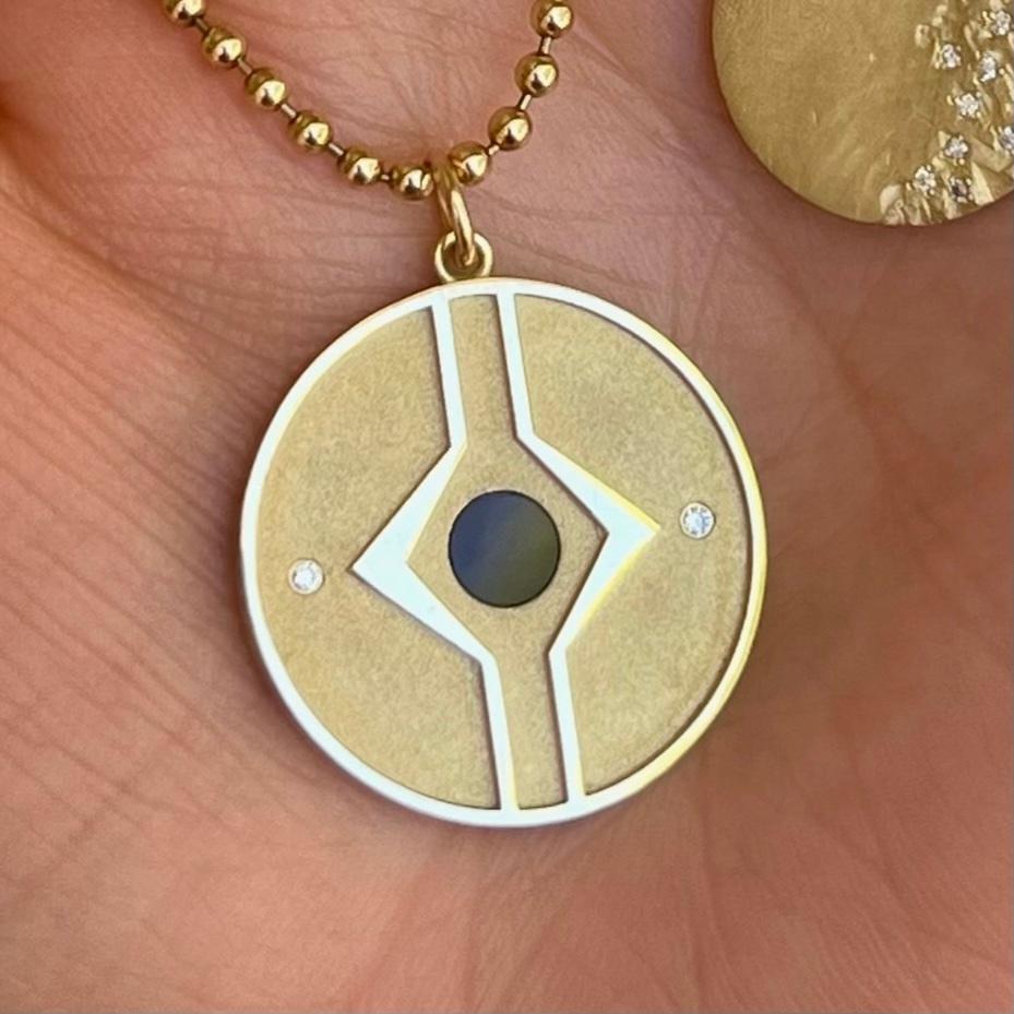 EMBLM Choice Pendant – 14k Gold, White Diamonds, Onyx In New Condition For Sale In Los Angeles, CA