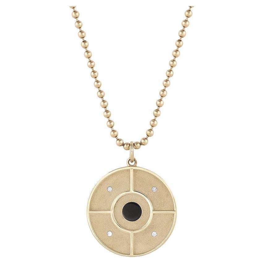 EMBLM Compass Pendant – 14k Gold, White Diamonds, Onyx