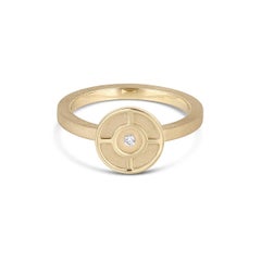 EMBLM Compass Ring – 14k Yellow Gold, White Diamond, Number Inspired, Textured